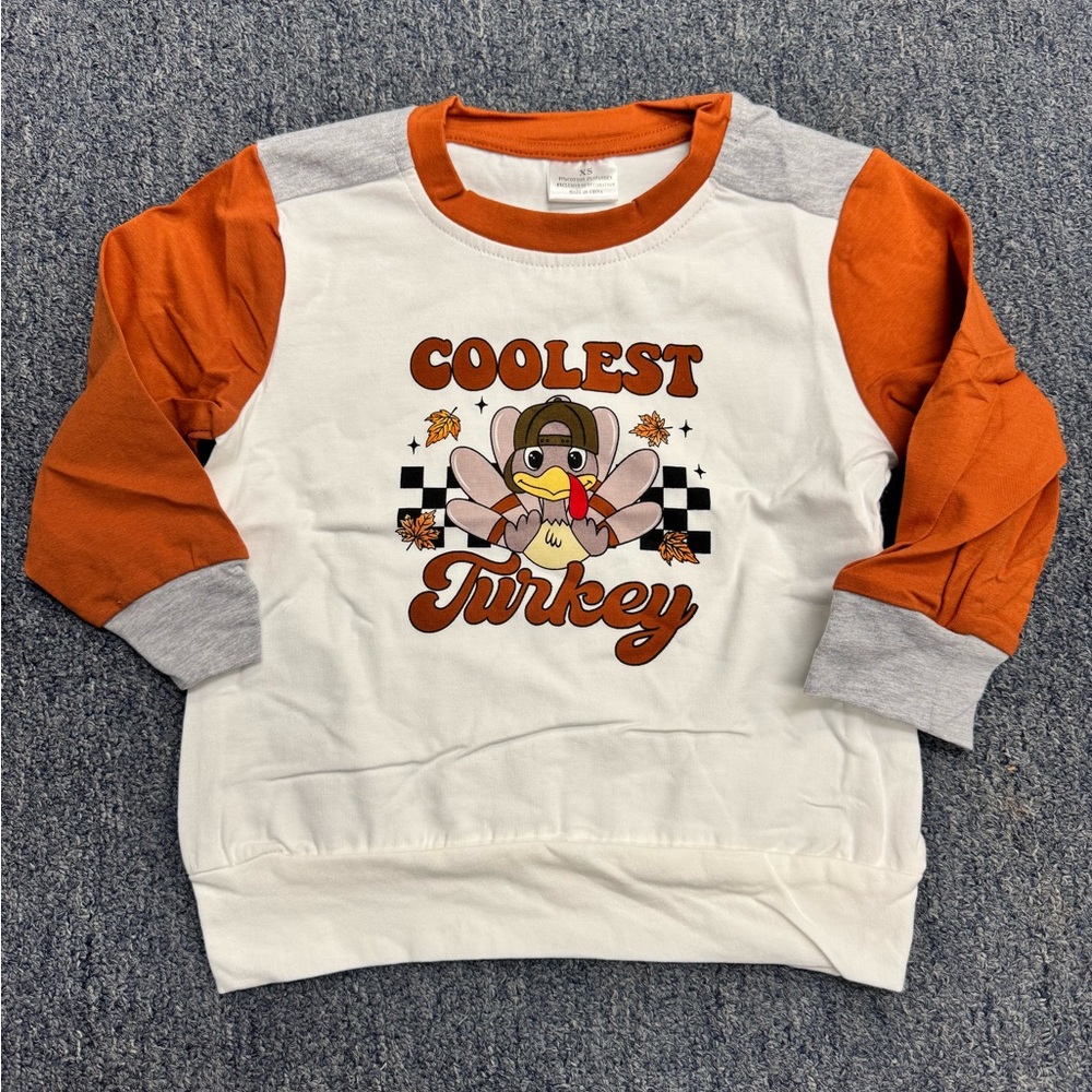Coolest Turkey Kids Shirt - Orange and cream checkerboard size 11-18 months new